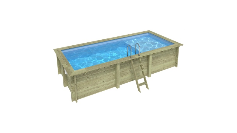 Piscina de madera AQUA 6.1 x 2.85 - H.1.31 m con playa, azul claro, con vigas a atornillar a la solera