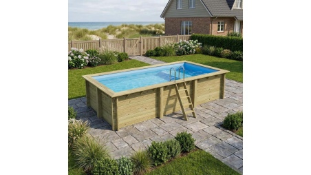 Piscina de madera AQUA 6.1 x 2.85 - H.1.31 m con playa, azul claro, con vigas a atornillar a la solera