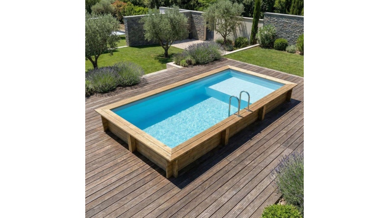 Piscina de madera AQUA 6.1 x 2.85 - H.1.31 m con playa, azul claro, con vigas a atornillar a la solera