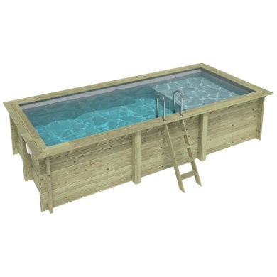 Piscina de madera AQUA 6.1 x 2.85 - H.1.31 m con playa, gris, con vigas a atornillar a la solera