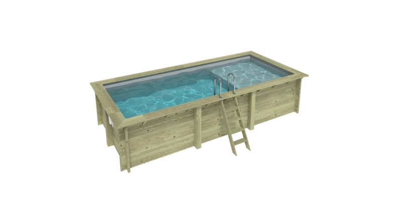 Piscina de madera AQUA 6.1 x 2.85 – H.1.31 m con playa, gris, sobre bastidor - sin solera