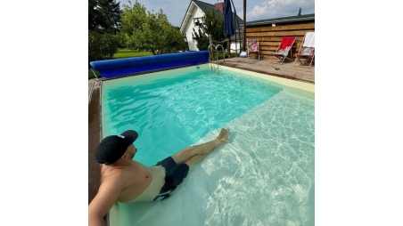 Piscina de madera AQUA 6.1 x 2.85 – H.1.31 m con playa, gris, sobre bastidor - sin solera