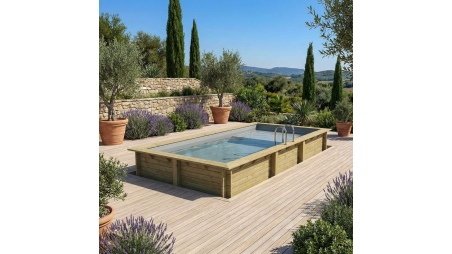 Piscina de madera AQUA 6.1 x 2.85 – H.1.31 m con playa, gris, sobre bastidor - sin solera