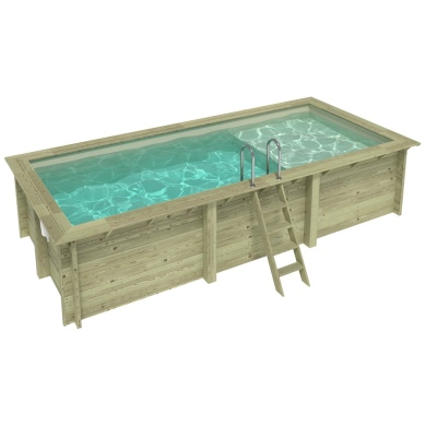 Piscina de madera AQUA 6.1 x 2.85 – H.1.31 m con playa, arena, sobre bastidor - sin solera