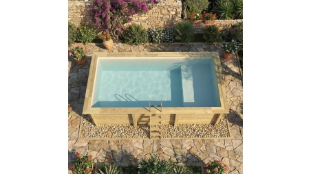 Piscina de madera AQUA 6.1 x 2.85 – H.1.31 m con playa, arena, sobre bastidor - sin solera