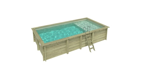 Piscina de madera AQUA 7 x 3.75 - H.1.45 m con playa, arena, con vigas a atornillar a la solera