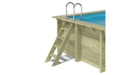 Piscina de madera AQUA 7 x 3.75 – H.1.45 m con playa, gris, sobre bastidor - sin solera