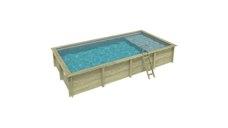 Piscina de madera AQUA 8.5 x 4.35 – H.1.45 m con playa, gris, sobre bastidor - sin solera