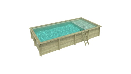Piscina de madera AQUA 8.5 x 4.35 – H.1.45 m con playa, arena, sobre bastidor - sin solera