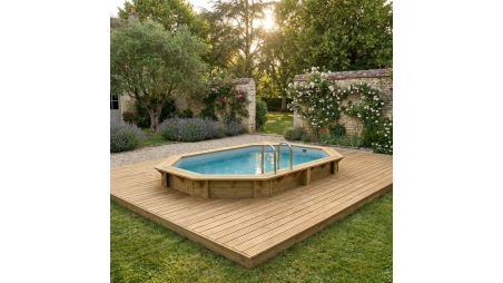 Piscina de madera NEMO 4.3 x 3 – H.1.18 m, gris, con vigas a encastrar en la solera