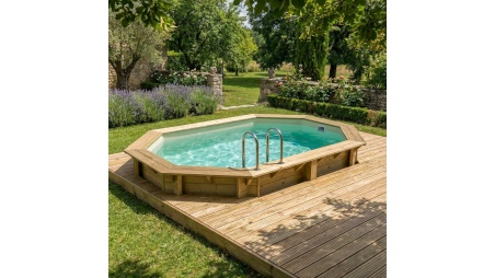 Piscina de madera NEMO 4.3 x 3 – H.1.18 m, arena, con vigas a encastrar en la solera