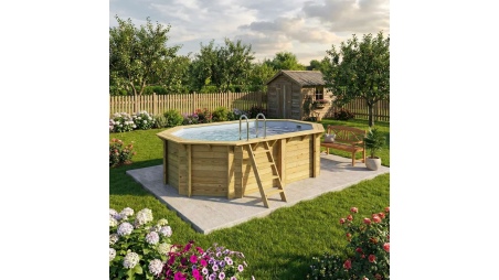 Piscina de madera NEMO 4.3 x 3 - H.1.18 m, gris, con vigas a atornillar a la solera