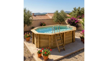 Piscina de madera NEMO 4.3 x 3 - H.1.18 m, arena, con vigas a atornillar a la solera