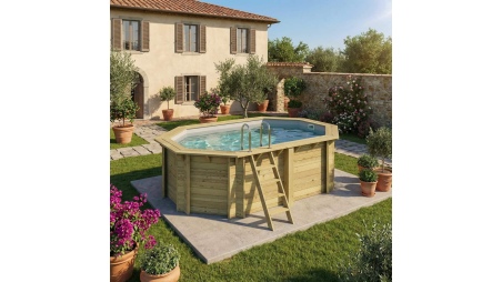 Piscina de madera NEMO 4.3 x 3 – H.1.31 m, gris, con vigas a encastrar en la solera