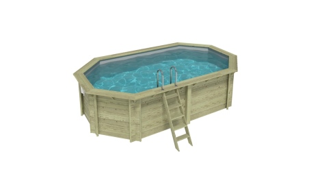 Piscina de madera NEMO 5.79 x 3.49 - H.1.45 m, gris, con vigas a atornillar a la solera