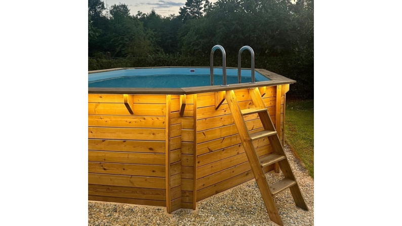 Piscina de madera NEMO 5.79 x 3.49 - H.1.45 m, gris, con vigas a atornillar a la solera