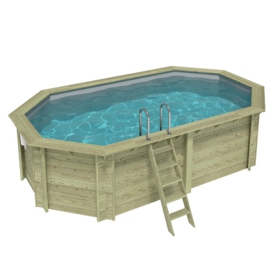 Piscina de madera NEMO 5.79 x 3.49 – H.1.45 m, gris, sobre bastidor - sin solera