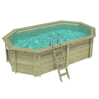 Piscina de madera NEMO 5.79 x 3.49 – H.1.45 m, arena, sobre bastidor - sin solera