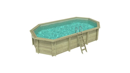 Piscina de madera NEMO 7.3 x 3.97 – H.1.45 m, arena, con vigas a encastrar en la solera
