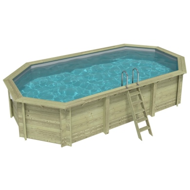 Piscina de madera NEMO 7.3 x 3.97 – H.1.45 m, gris, sobre bastidor - sin solera