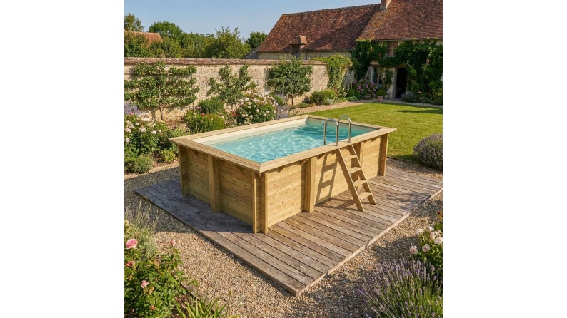 Piscina de madera AQUA 4.65 x 2.85 – H.1.24 m, arena, con vigas a encastrar en la solera