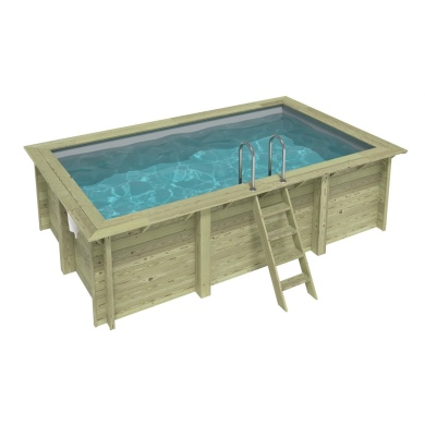 Piscina de madera AQUA 4.65 x 2.85 - H.1.24 m, gris, con vigas a atornillar a la solera