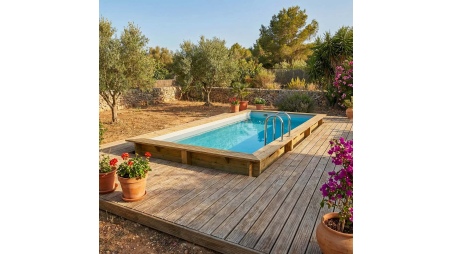 Piscina de madera AQUA 6.1 x 2.85 - H.1.31 m, gris, con vigas a atornillar a la solera