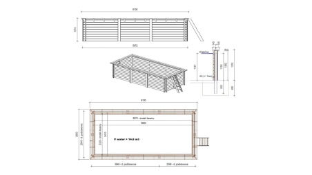 Piscina de madera AQUA 6.1 x 2.85 - H.1.31 m, gris, con vigas a atornillar a la solera