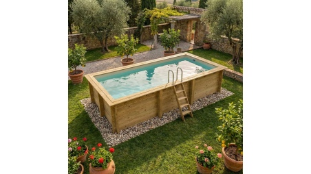 Piscina de madera AQUA 6.1 x 2.85 - H.1.31 m, arena, con vigas a atornillar a la solera