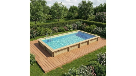 Piscina de madera AQUA 7 x 3.75 – H.1.45 m, arena, sobre bastidor - sin solera