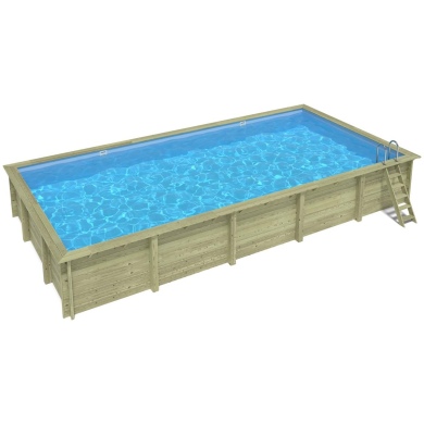 Piscina de madera AQUA 10.2 x 5.2 – H.1.45 m, azul claro, con vigas a encastrar en la solera