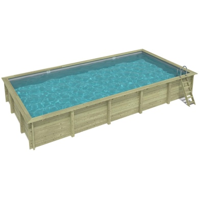 Piscina de madera AQUA 10.2 x 5.2 – H.1.45 m, gris, con vigas a encastrar en la solera