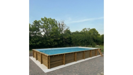 Piscina de madera AQUA 10.2 x 5.2 – H.1.45 m, arena, con vigas a encastrar en la solera