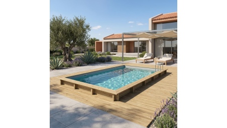 Piscina de madera AQUA 10.2 x 5.2 – H.1.45 m, gris, sobre bastidor - sin solera