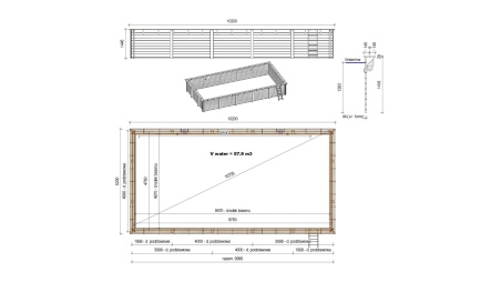 Piscina de madera AQUA 10.2 x 5.2 – H.1.45 m, gris, sobre bastidor - sin solera