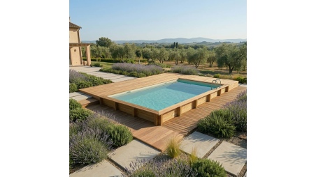 Piscina de madera AQUA 10.2 x 5.2 – H.1.45 m, arena, sobre bastidor - sin solera