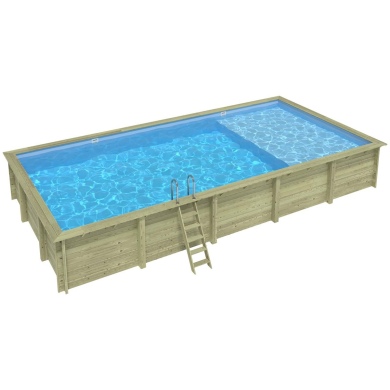 Piscina de madera AQUA 10.2 x 5.2 - H.1.45 m con playa, azul claro, con vigas a atornillar a la solera