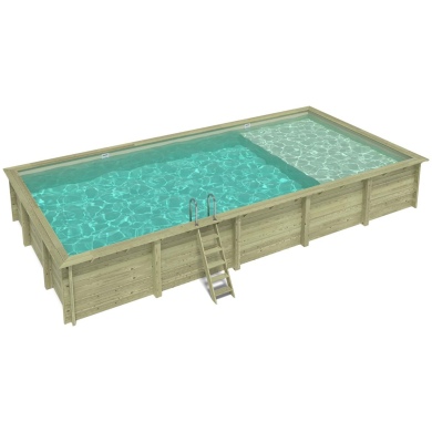 Piscina de madera AQUA 10.2 x 5.2 - H.1.45 m con playa, arena, con vigas a atornillar a la solera