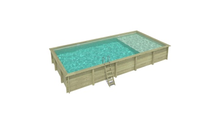 Piscina de madera AQUA 10.2 x 5.2 - H.1.45 m con playa, arena, con vigas a atornillar a la solera
