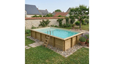 Piscina de madera AQUA 10.2 x 5.2 - H.1.45 m con playa, arena, con vigas a atornillar a la solera