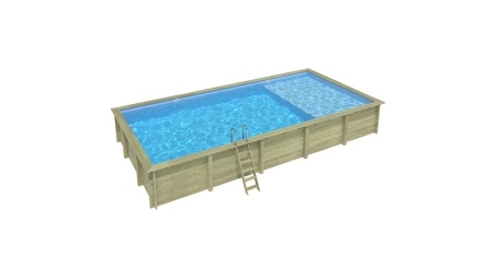 Piscina de madera AQUA 10.2 x 5.2 – H.1.45 m con playa, azul claro, sobre bastidor - sin solera