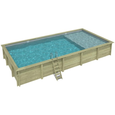 Piscina de madera AQUA 10.2 x 5.2 – H.1.45 m con playa, gris, sobre bastidor - sin solera