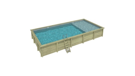 Piscina de madera AQUA 10.2 x 5.2 – H.1.45 m con playa, gris, sobre bastidor - sin solera
