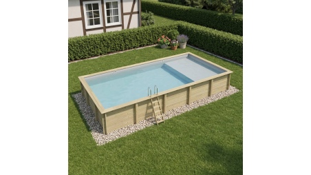 Piscina de madera AQUA 10.2 x 5.2 – H.1.45 m con playa, gris, sobre bastidor - sin solera