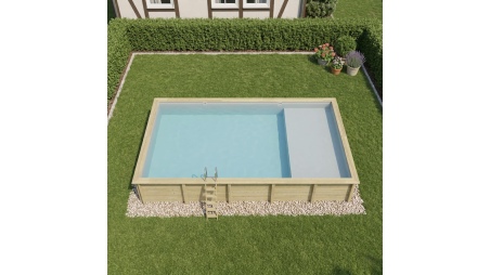 Piscina de madera AQUA 10.2 x 5.2 – H.1.45 m con playa, gris, sobre bastidor - sin solera