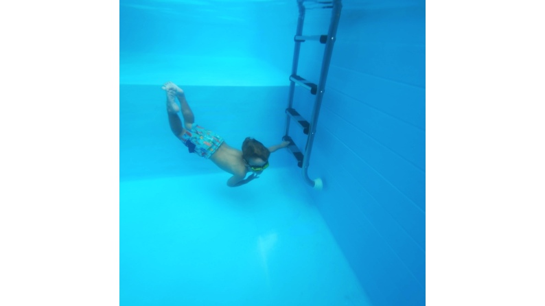 Piscina de madera AQUA 10.2 x 5.2 – H.1.45 m con playa, gris, sobre bastidor - sin solera